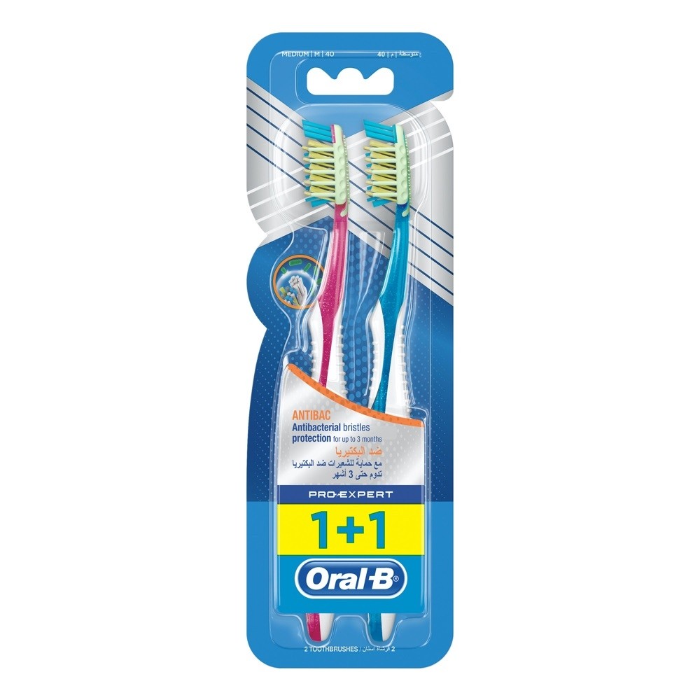 Oral-B Pro-Expert Antibacterial Medium Manual Toothbrush Dual Pack ...