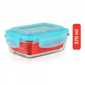 BB Home Borosilicate Glass Food Container With Lid - Neon Blue/Clear, 370 ml