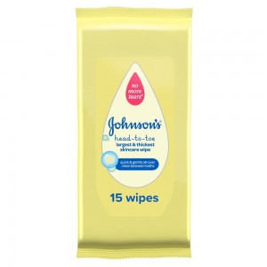 JOHNSON’S, Wipes, Head-to-Toe Skincare Wipes, pack of 15 wipes