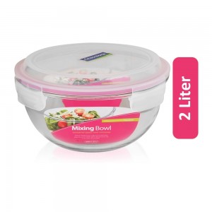 Glasslock Tempered Glass Mixing Bowl - Clear/Pink, 2 Liter